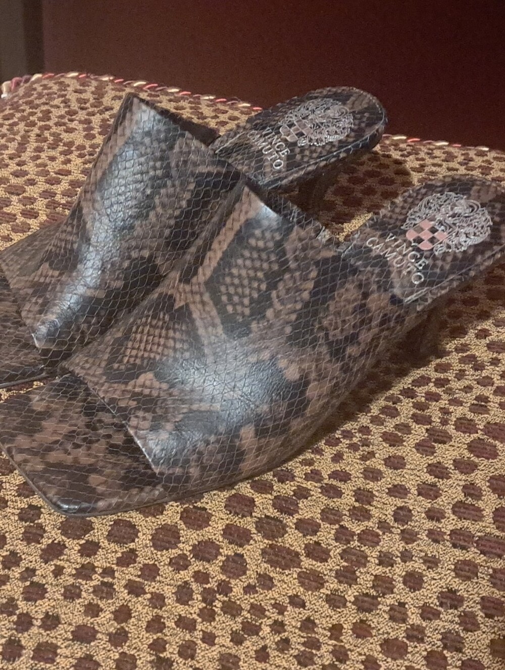 Vince Camuto Brown Snake-Print Slide Mules
